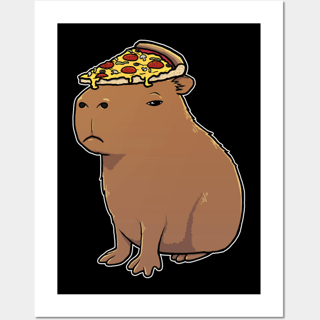 Capybara with a Supreme pizza on its head Wall Art by capydays